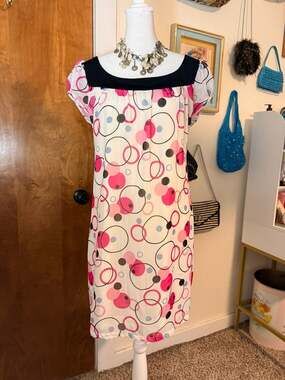 Y2K My Michelle Pink Bubble Print Mini Dress Sheer Overlay Tie Back L